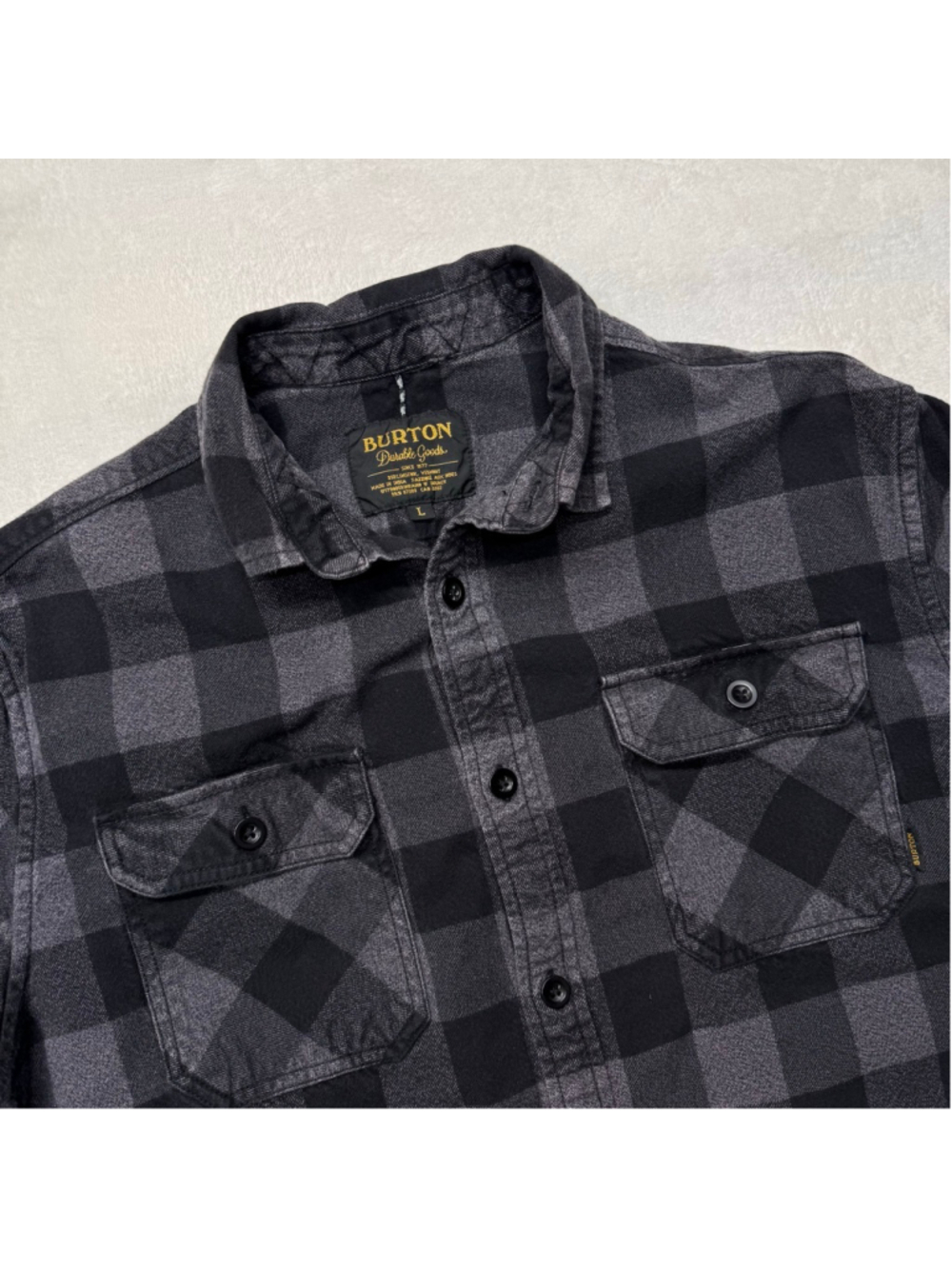 Men's Burton Black Gray Plaid Flannel Casual Button Down Shirt Large